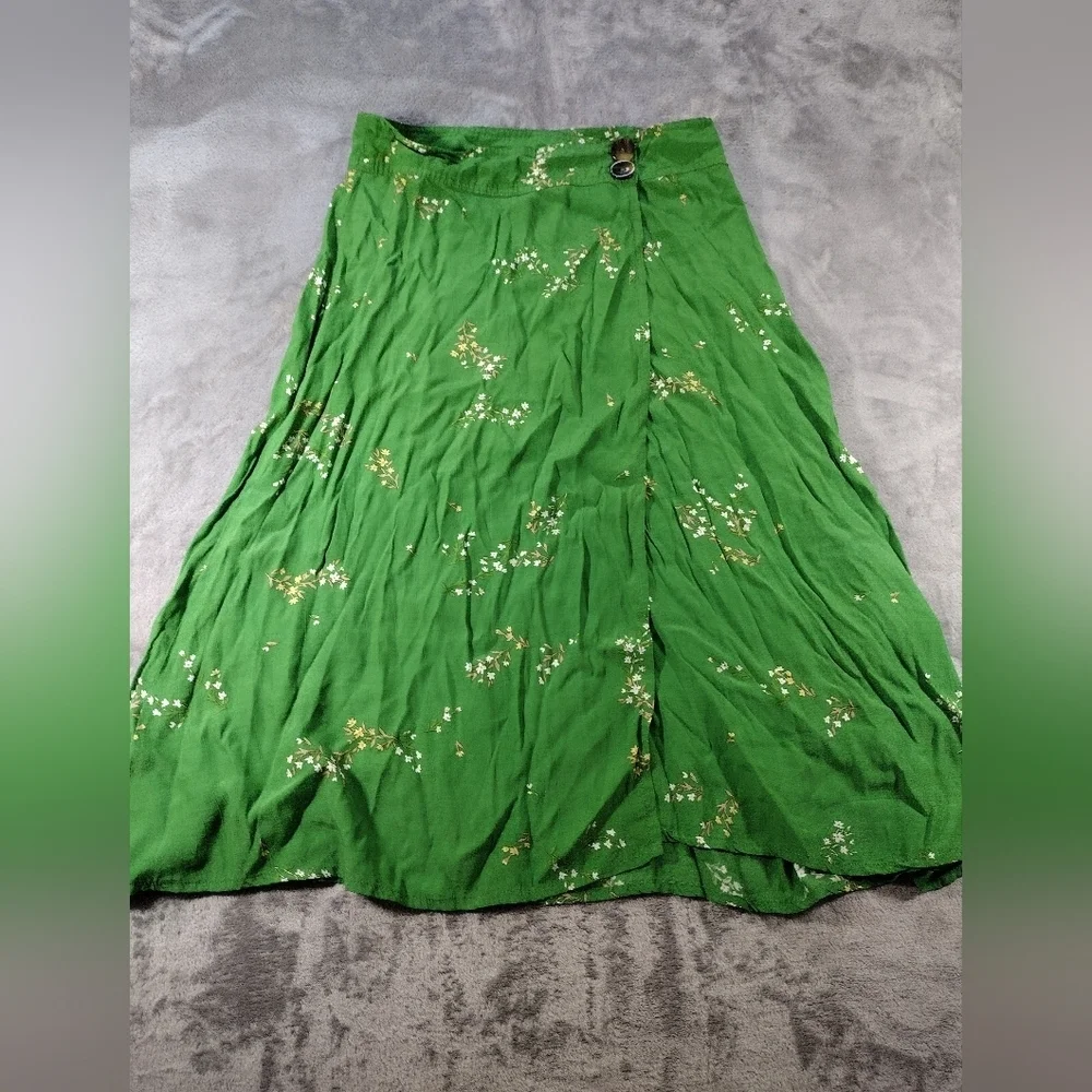 Faithfull The Brand Valois Floral Midi Skirt Womens Size 6 Green Wrap Boho Style